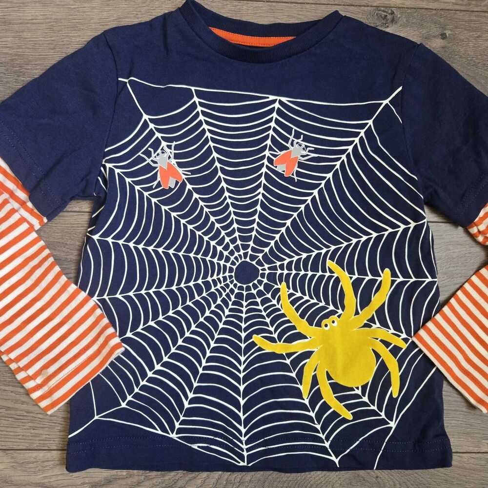 Mini Boden Boys 2-3Y 98cm Halloween Spider Web Striped Long Sleeve T-Shirt Navy